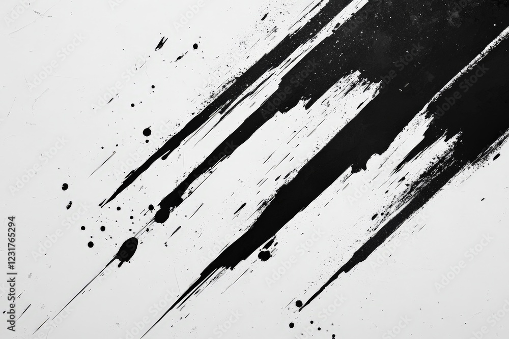 Aufkleber Black paint splashes and strokes create an abstract art composition on a white canvas background