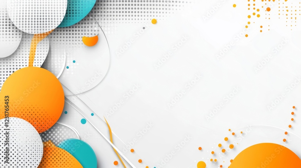 Poster abstract orange and teal circles design with halftone pattern background