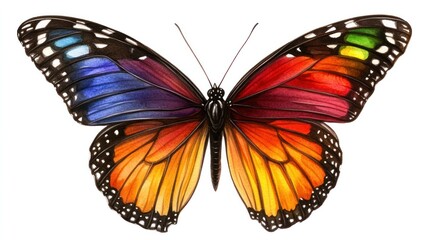 A stunning butterfly clipart with detailed watercolor rainbow wings, gracefully displayed against a white background.