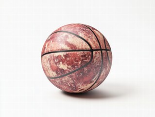 A basketball with a red and brown surface