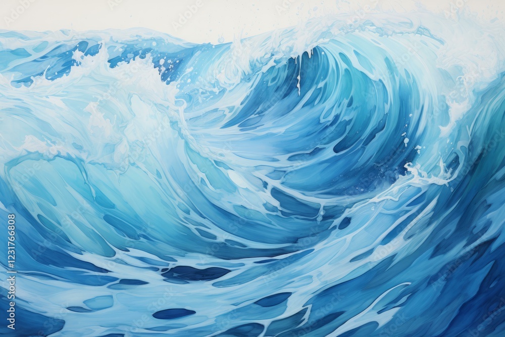 Poster powerful ocean wave breaking creating whitewash and foam in a sunny day