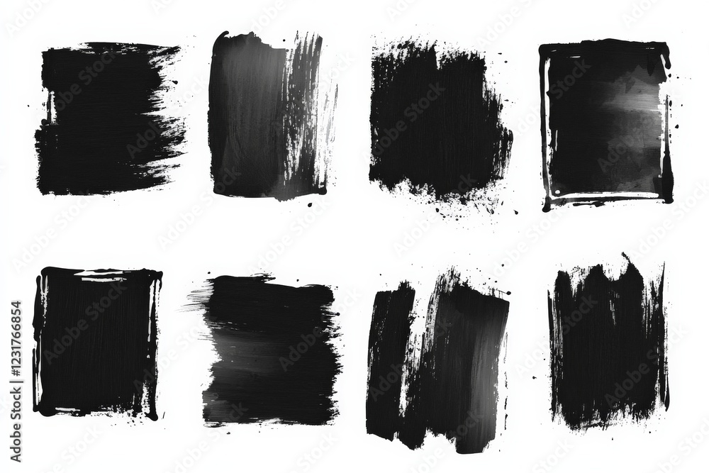 Fototapete black brush strokes in various styles create a textured composition ideal for artistic backgrounds a