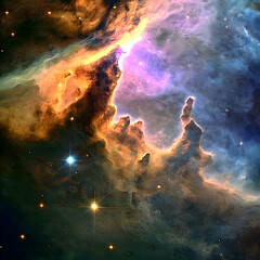 Fototapeta premium Cosmic Pillars Nebula Star formation, gas clouds, space, stellar nursery, background stars, scientific visualization, educational purposes
