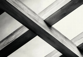 Fototapeta premium The image is a black and white photo of wooden beams