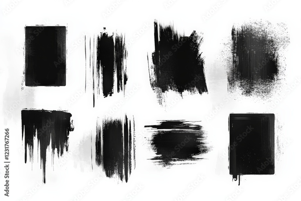 Poster creative black brush stroke textures showcasing artistic elements for design projects and background