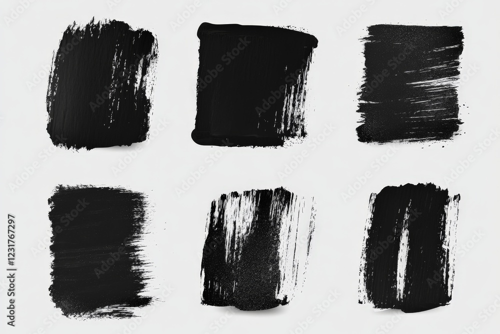 Poster Black paint strokes displayed artistically on a canvas in various textures and styles showcasing creativity