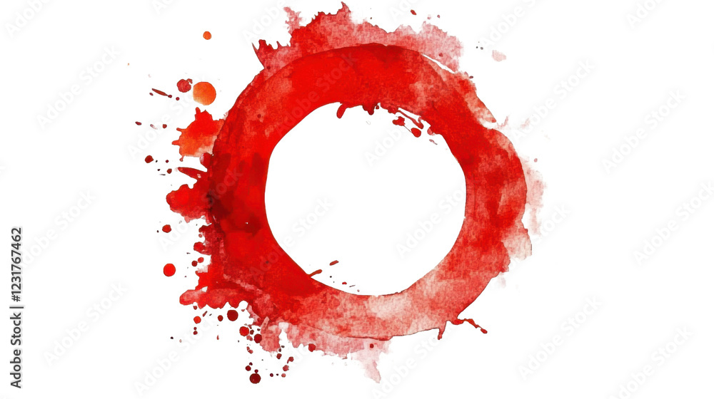 Poster red paint splashing in a circle shape with transparent background