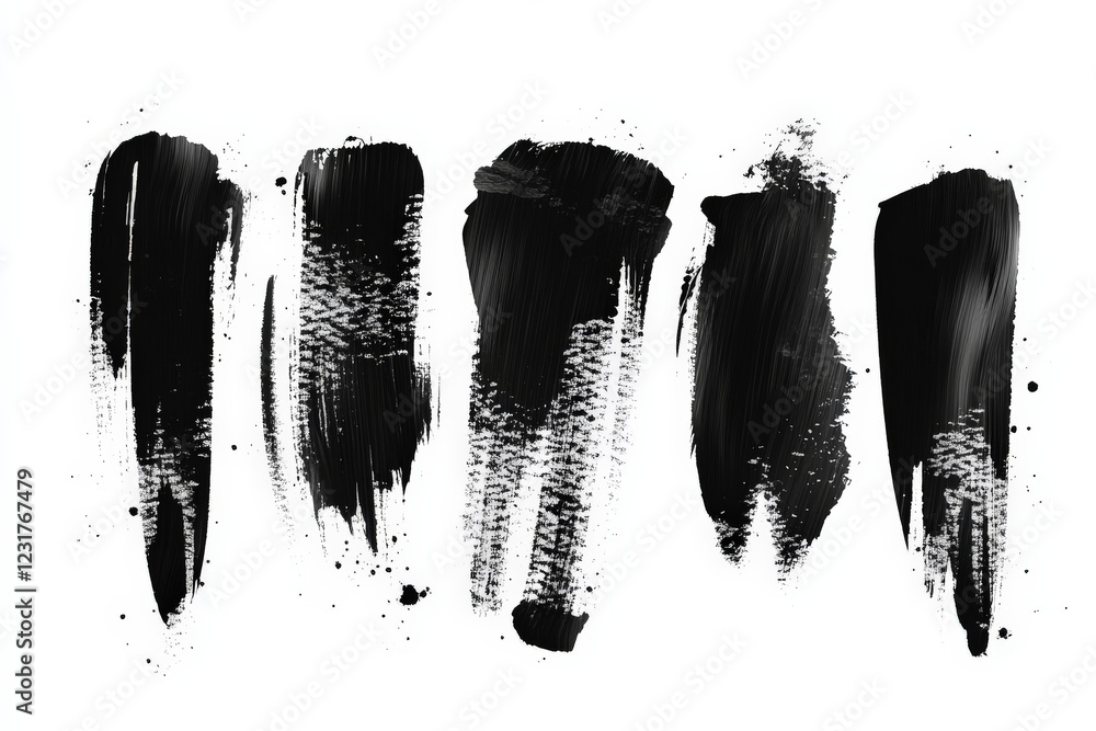 Poster Black paint strokes creating artistic textures on a blank canvas showcasing creativity and expression
