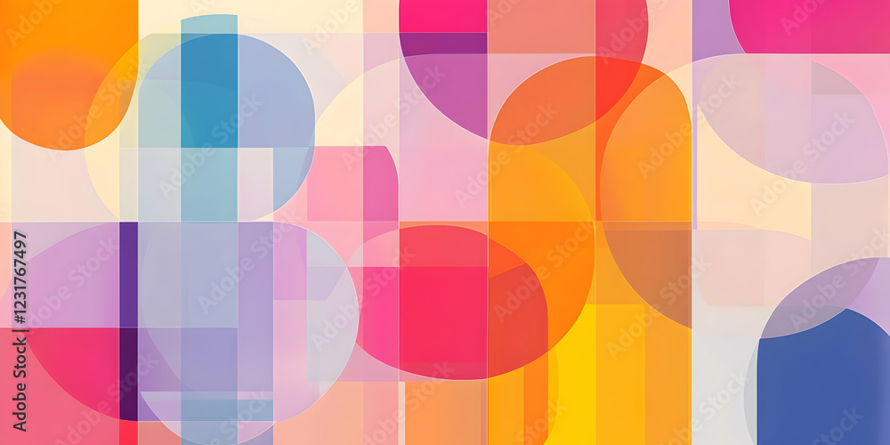 Poster abstract geometric background with overlapping circles and rectangles in pastel colors. ideal for mo