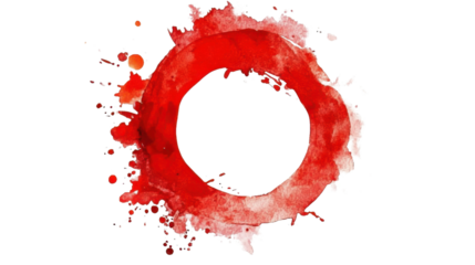 Red paint splashing in a circle shape with transparent background