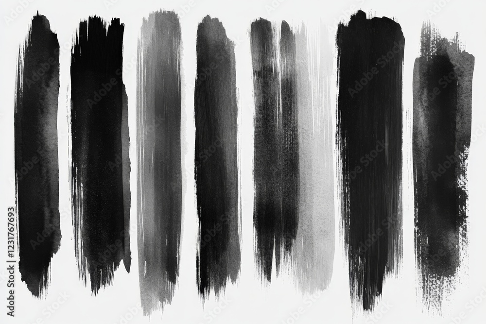 Poster Various black and gray paint strokes arranged horizontally for artistic expression and design