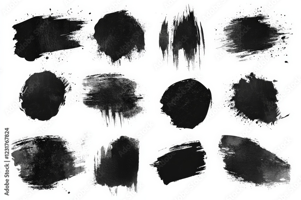 Aufkleber collection of artistic black paint strokes on a white background showcasing abstract textures and va