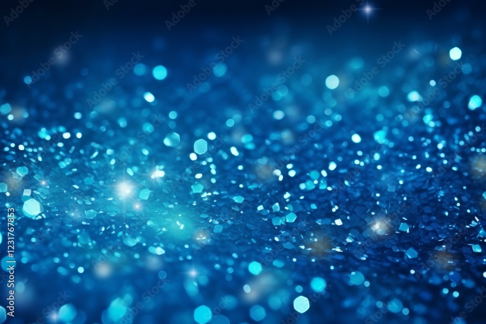 Poster deep blue glitter texture creating sparkling bokeh effect, ideal for festive backgrounds