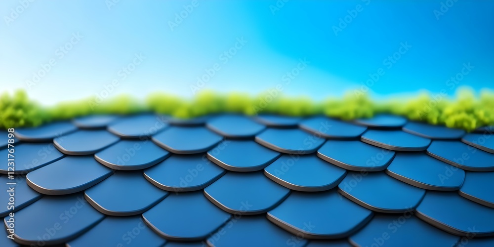 Poster a close-up of dark shingles arranged in a layered pattern, with a soft green border and a bright blu