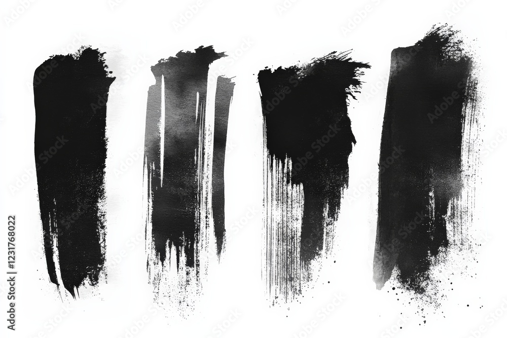 Aufkleber Abstract black ink strokes create dynamic textures on white background for artistic expression and design projects