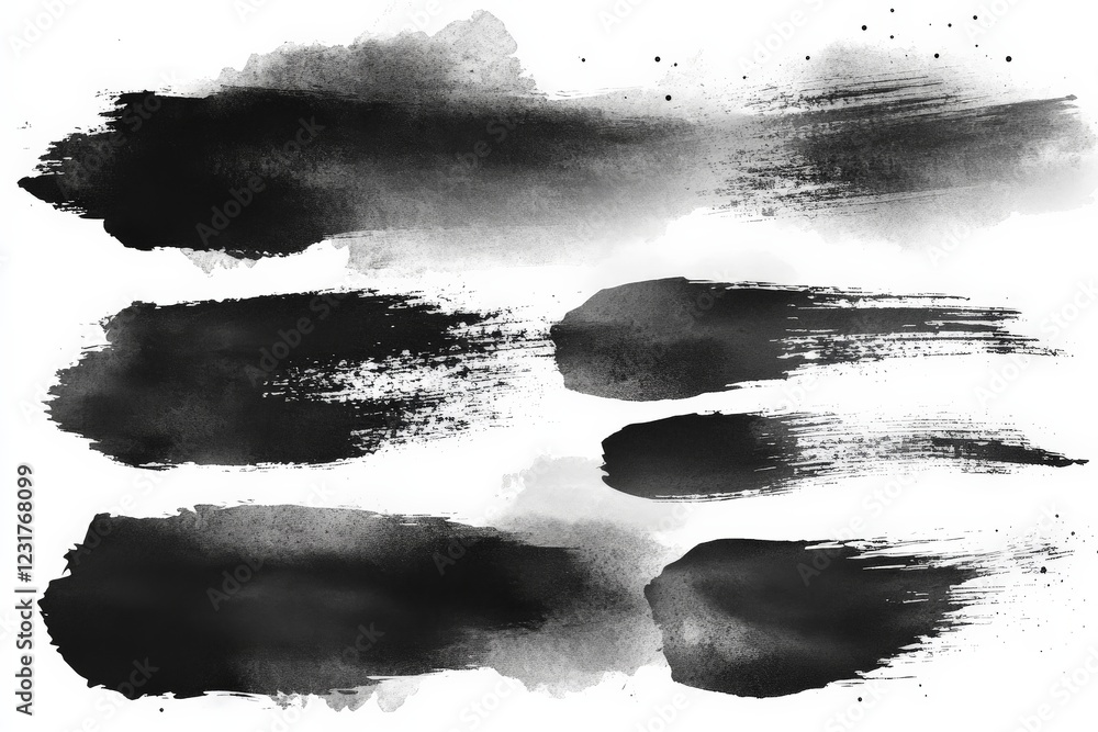 Aufkleber black brush strokes create abstract textures on a white background for artistic design purposes