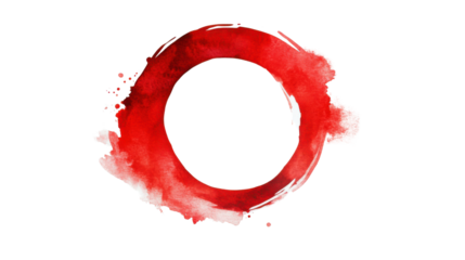 Red watercolor circle on transparent background creating negative space
