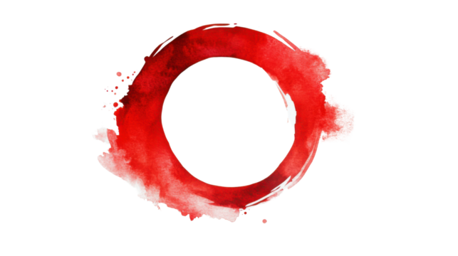 Red watercolor circle on transparent background creating negative space - Powered by Adobe