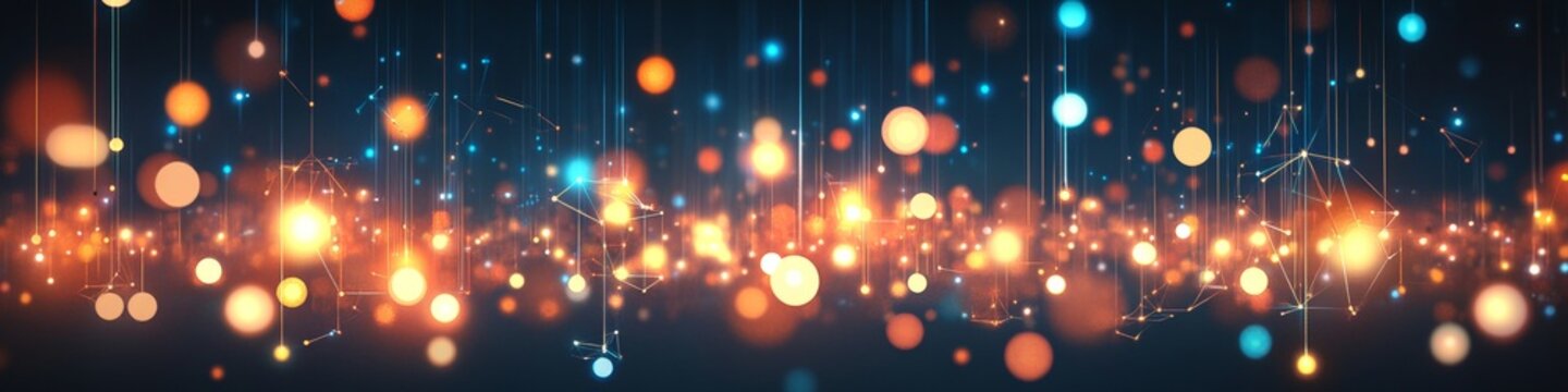 Glowing Network Abstract Background with Futuristic Lights and Connection Lines. Big Data.