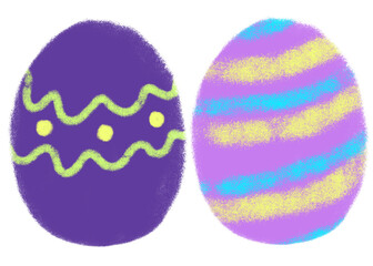 Cute Easter eggs in purple violet magenta colorful pastel bright color illustration crayon doodle hand drawn kids children drawing png transparent clipart sticker cutout digital sticker