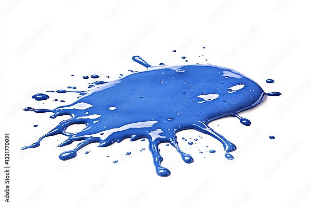 Poster blue paint splash spreading across a white surface, highlighting texture and movement in a creative 