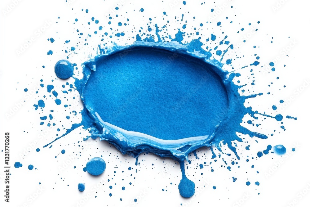Poster bright blue paint splatter creating a colorful display on a white background in an artistic setting