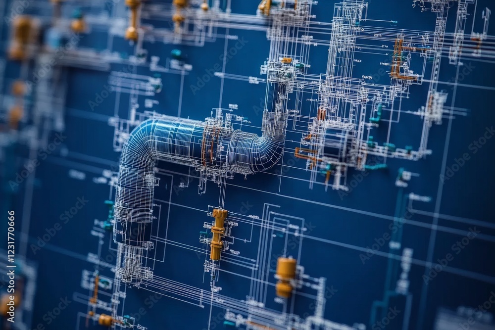 Aufkleber detailed blueprints showcasing a complex piping network in an engineering design project