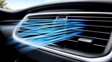Car Air Vent with Dynamic Blue Air Flow. Close-Up. Clean, Modern Photography, Natural Daylight