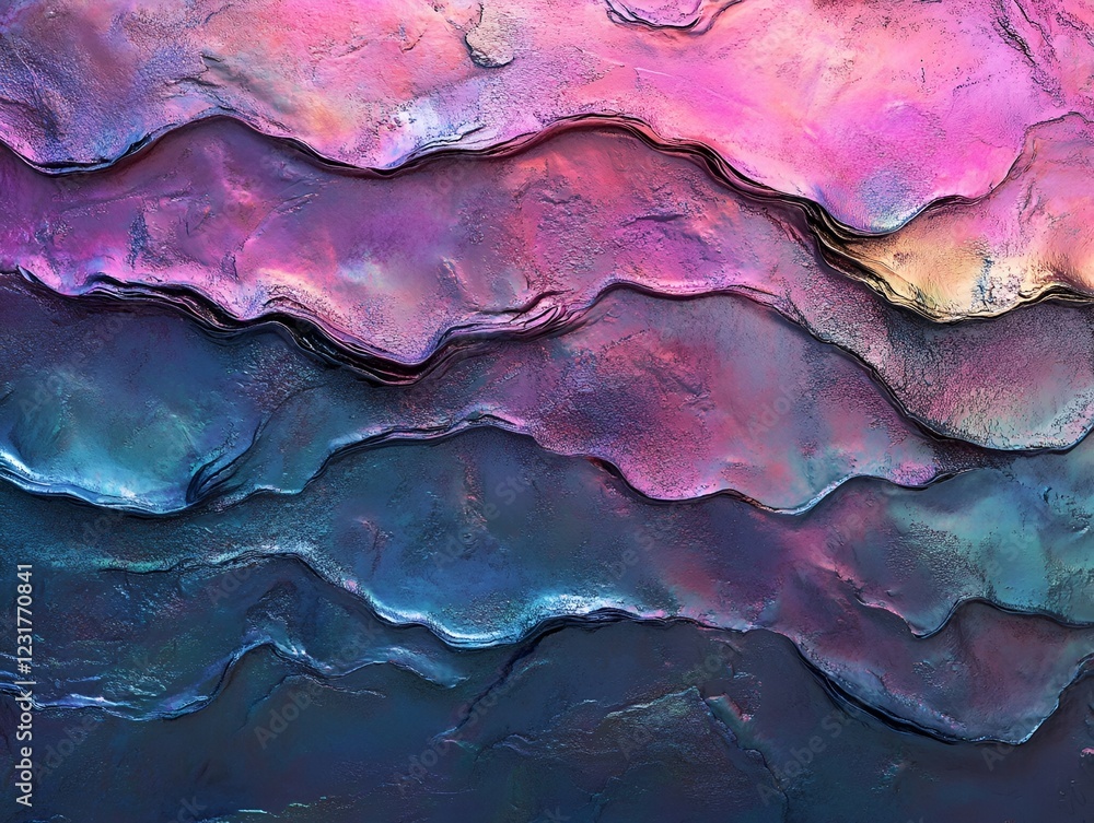 Poster abstract composition of iridescent gradients flowing seamlessly over textured surfaces