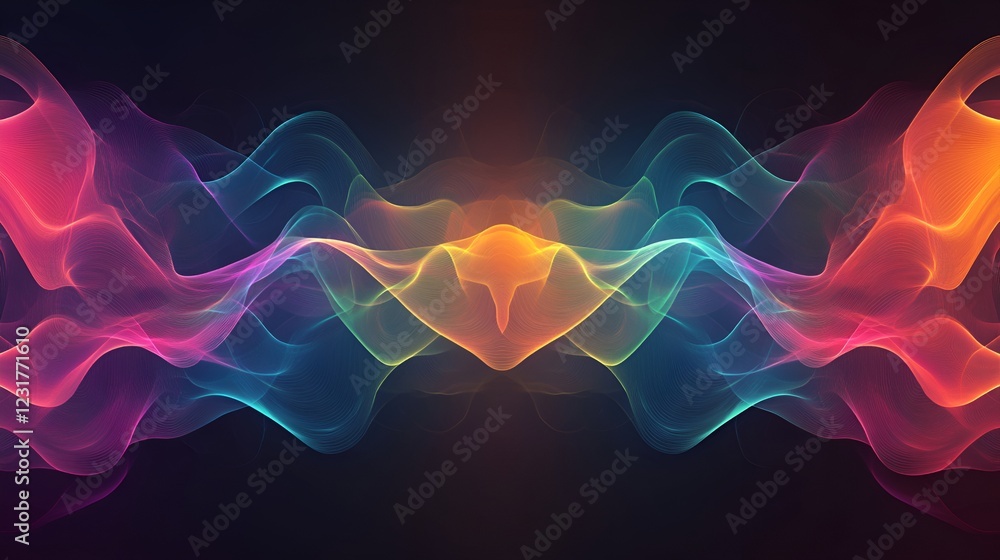 Sticker abstract flowing lines forming colorful symmetrical waves on a dark gradient background