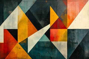 Vibrant geometric abstract artwork featuring bold colors and shapes creating a dynamic visual experience