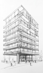 Architectural Sketch of a Modern Multistory Building