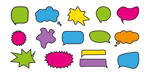 Speech Bubble Set in Hand Drawn Style. Multicolored Line Art Chat Balloon. Cute Frame speech bubble Collection. Hand Drawn Blocks for Text Box Different Shapes. Dialogue Vector Set in Modern Style.