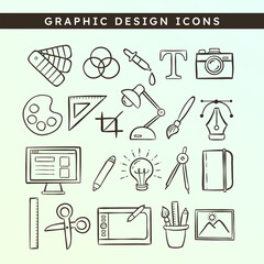 Cute hand-drawn graphic design doodle Icons, perfect for sticker designs, social media, blogs, prints and crafting projects. 21 icon designs. Vector illustration.