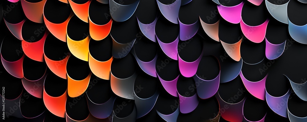 Wall mural abstract geometric pattern with colorful interlocking shapes on a sleek black background