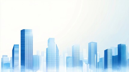 Obraz premium Futuristic Cityscape: Blue Skyscrapers in a Hazy Dawn