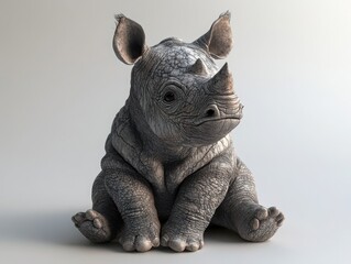 Obraz premium Baby rhino sitting cute and playful wildlife conservation center animal photography indoor close-up nature