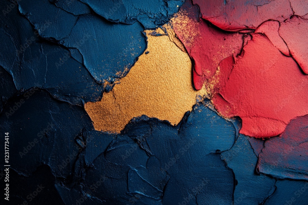 Poster vivid abstract texture showcasing bold colors with gold accents and intricate layers
