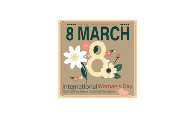A vintage-style poster celebrating International Women's Day on March 8th, inspired by the aesthetics of the 1960s.