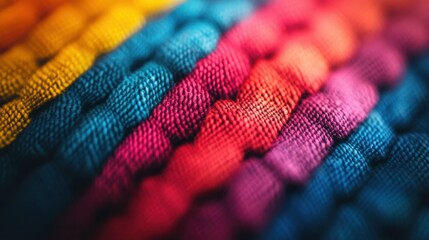 Fototapeta premium An 8K macro photo of a bright fabric weave, vibrant colors enhanced by ambient lighting, leaving the center clean and simple.