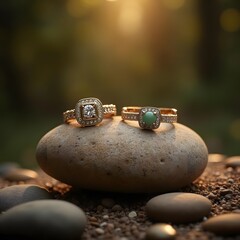 Chic Women's Accessories Displayed on Natural Stone in a Softly Lit Setting