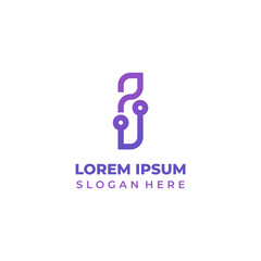 Vector technology logo with initial letter i, lineart style, gradient blue to purple. Letter i icon