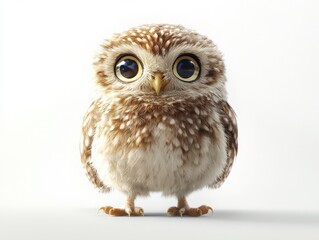 Obraz premium Charming fluffy owl portrait studio setting wildlife photography soft lighting close-up shot adorable concept