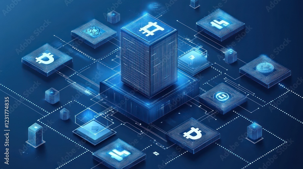 Poster bitcoin server farm network blockchain technology
