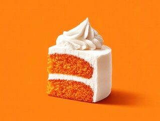 Orange cake slice on vibrant background