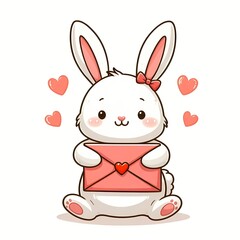 Fototapeta premium Cute Rabbit Holding Love Envelope Cartoon Vector Icon Illustration