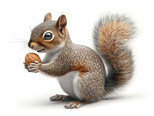 Obraz premium Tiny squirrel holding an acorn forest clearing wildlife photography natural habitat close-up nature's wonders