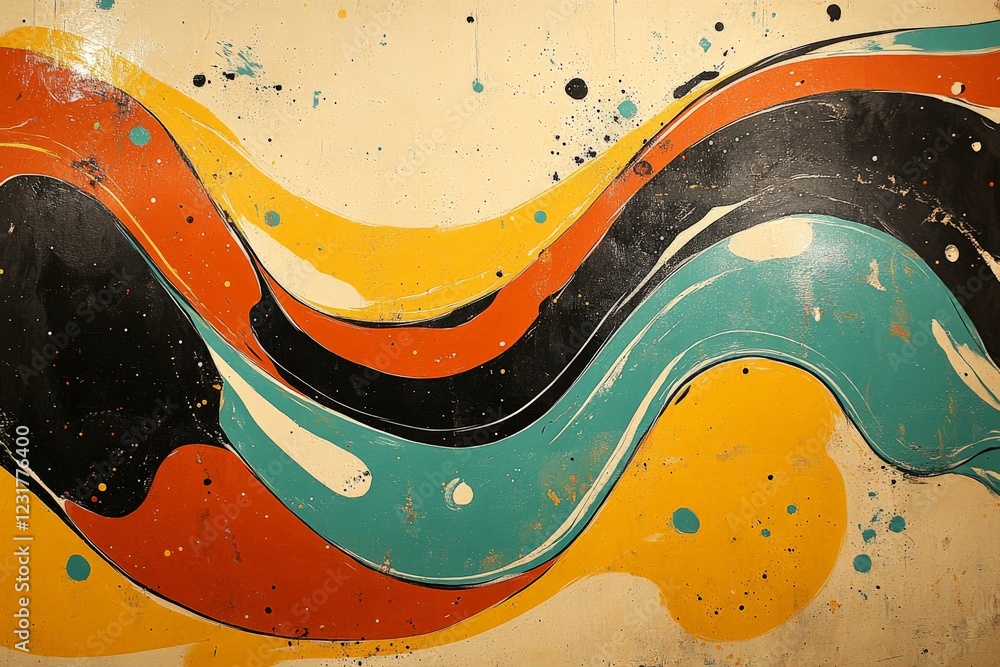Aufkleber vibrant abstract mural with flowing colors and dynamic patterns on a wall