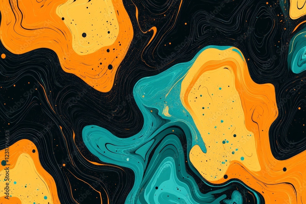 Aufkleber Abstract art showcasing vibrant orange and teal swirls with a dark background creating a dynamic visual effect