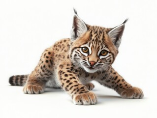 Fototapeta premium Young lynx kitten crouching in a natural setting wildlife photography close-up view playful concept